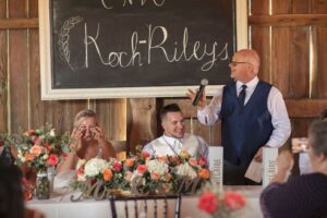 Father of the bride speech at a rustic wedding venue reception near Ann Arbor Michigan