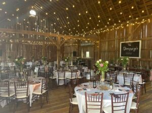 Rustic reception set up for 150 wedding guests near Ann Arbor