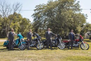 For many guests, your wedding becomes the perfect excuse to finally explore a beautiful part of Michigan they may never have visited before like this groom and groomsmen who arrived by Harley Davidson motorcycle to the Irish Hills wedding